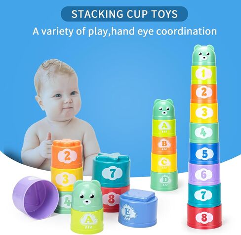 ألعاب أكواب التراص من Ynanimery للأطفال الصغار من عمر 1 إلى 3 سنوات، ألعاب أطفال أكواب التراص ومكعبات ناعمة ألعاب التسنين للأطفال من عمر 6 إلى 12 شهرًا تعليم مونتيسوري أو متعة الاستحمام، أكواب التراص in Kuwait