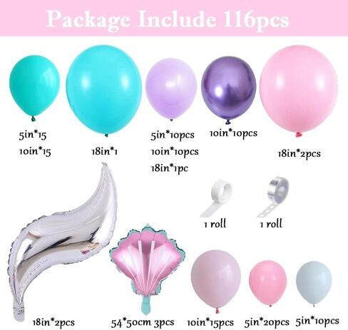 DUILE حورية البحر بالون جارلاند قوس عدة بالونات حورية البحر للفتيات بالونات معدنية حورية البحر حفلة عيد ميلاد زينة حورية البحر ذيل بالونات استحمام الطفل لوازم الحفلات in Kuwait