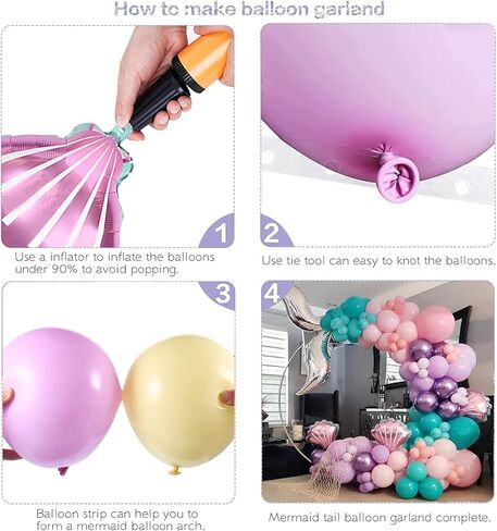 DUILE حورية البحر بالون جارلاند قوس عدة بالونات حورية البحر للفتيات بالونات معدنية حورية البحر حفلة عيد ميلاد زينة حورية البحر ذيل بالونات استحمام الطفل لوازم الحفلات in Kuwait