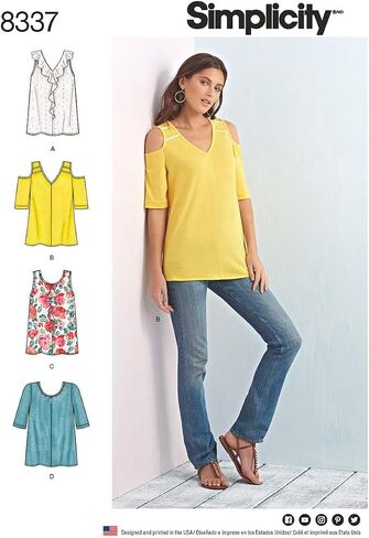 سيمبليسيتي نمط 8337 A (XXS-XS-S-M-L-XL-XXL) بلايز محبوكة مع صدرية واكمام متنوعة، ورق، ابيض، 22 × 15 × 1 سم in Saudi Arabia