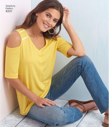 سيمبليسيتي نمط 8337 A (XXS-XS-S-M-L-XL-XXL) بلايز محبوكة مع صدرية واكمام متنوعة، ورق، ابيض، 22 × 15 × 1 سم in Saudi Arabia