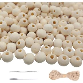 SMANTA 150Pcs Unfinished Wood Beads Bulk with Large Holes for Crafts, 18mm Natural Round Wooden Beads with 10m Jute Rope Beads Needle for Garland Jewelry Making in Kuwait