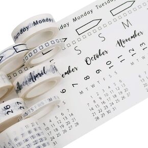 Crafty Giraffe Co. Calendar Washi Tape Set - 4 Sizes 35mm 15mm 10mm 5mm, Decorative Patterned Masking Tape for Arts Crafts Bullet Journal & Planner (Set of 8) in Saudi Arabia