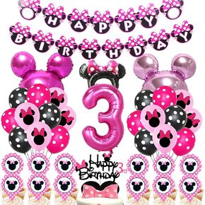 50pcs Pink Mouse Birthday Decorations 3 year old Girl Birthday Party Supplies Balloons Cake Topper Cupcake Topper in Saudi Arabia