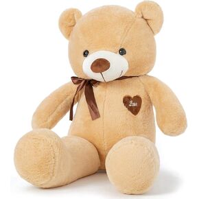Big Teddy Bear Stuffed Animal 31.5 Inch Giant Large Plush Soft Toy with Love Heart for Kids Girlfriend Brown