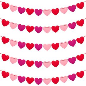 Labeol 5 Pack Felt Heart Garland Banner for Valentines Day Decor,Red Pink Rose Red Heart Banner Valentines Decorations for Wedding Anniversary Engagement Valentines Party Decor Supplies (Multicolour) in Kuwait