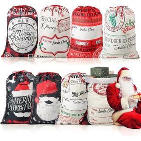 Locmeo 8 Packs Santa Large Sacks Bulk Christmas Drawstring Gift Bags Reusable 20 x 28 in Polyester Santa Delivery Bags Large Christmas Sacks for Presents Xmas Holiday Party Supplies Favors in Saudi Arabia