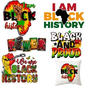 5 قطع من ملصقات التاريخ الأسود، حديد على النقل، نقل DTF جاهز للضغط على القمصان للقمصان الجاهزة للضغط على تصميمات نقل الحرارة، نقل طباعة الشاشة جاهز للضغط على التصميمات in Kuwait