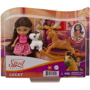 Mattel Spirit Untamed Young Lucky Doll (Approx. 4-in), 5 Movable Joints & Story Accessories: Rocking Horse, Small Horse & More, Great Gift for Ages 3 Years Old & Up