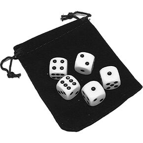Set of 16mm Rounded Corners 6-Sided Opaque Pip Dice with Black Velvet Pouch ((20) White Pip Dice)
