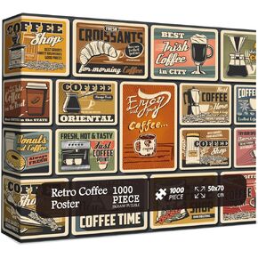 احجيات قهوة للبالغين، احجية جيغسو بوستر عتيقة من 1000 قطعة تحتوي على 17 ملصق قهوة، احجيات كلاسيكية كديكور حائط للمقهى in Kuwait