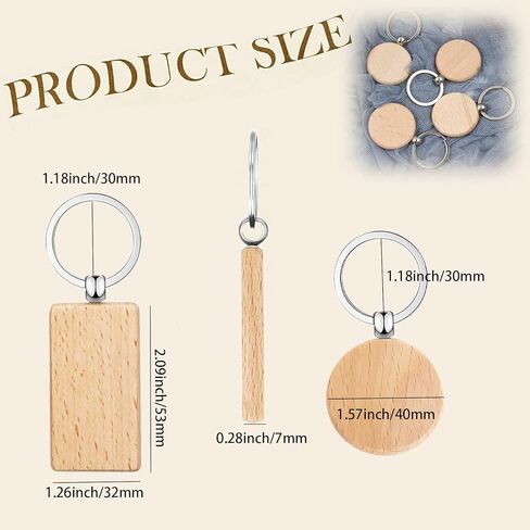 50 قطعة من سلاسل المفاتيح الفارغة الفارغة ذات العلامات الخشبية المخصصة يمكن استخدامها كسلاسل مفاتيح، بطاقات لبطاقات امتعة الحيوانات الاليفة (دائرية ومستطيلة) in Kuwait