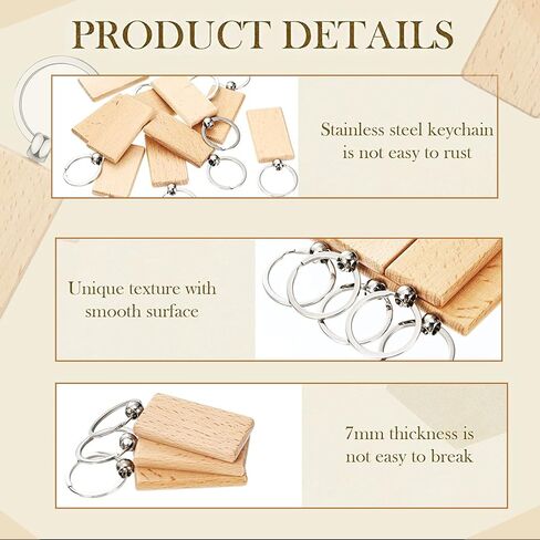 50 قطعة من سلاسل المفاتيح الفارغة الفارغة ذات العلامات الخشبية المخصصة يمكن استخدامها كسلاسل مفاتيح، بطاقات لبطاقات امتعة الحيوانات الاليفة (دائرية ومستطيلة) in Kuwait