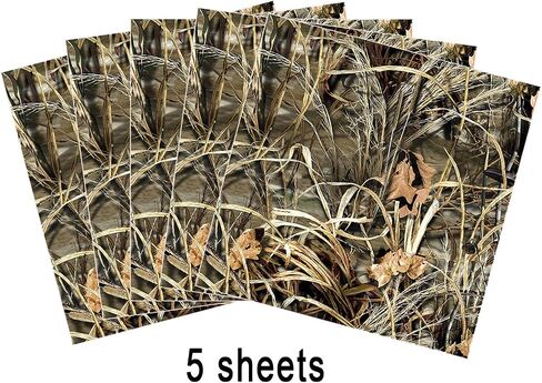 Camo Self Adhesive Backed Vinyl Sheets 12" x 12" Camouflage Permanent Assorted Vinyl Works with Craft Cutters - 5 Pack (Realistic Hay Camowraps) in Kuwait