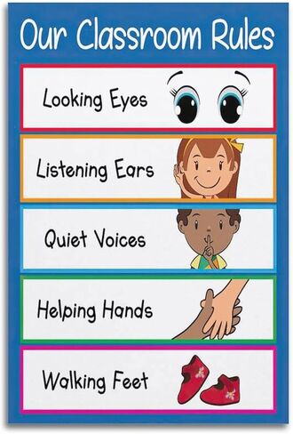 ملصقات الفصل الدراسي قواعد الفصل الدراسي في مرحلة ما قبل المدرسة قواعد الفصل الدراسي، ملصق قواعد الفصل الدراسي للغرفة ملصقات ومطبوعات جمالية على القماش ملصق فني جداري للغرفة 12 × 18 بوصة (30 × 45 سم) in Kuwait