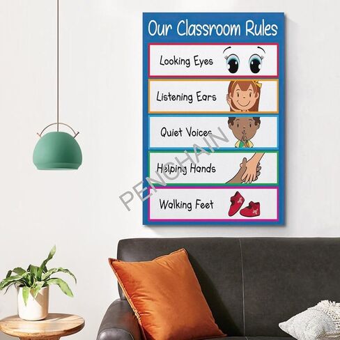 ملصقات الفصل الدراسي قواعد الفصل الدراسي في مرحلة ما قبل المدرسة قواعد الفصل الدراسي، ملصق قواعد الفصل الدراسي للغرفة ملصقات ومطبوعات جمالية على القماش ملصق فني جداري للغرفة 12 × 18 بوصة (30 × 45 سم) in Kuwait