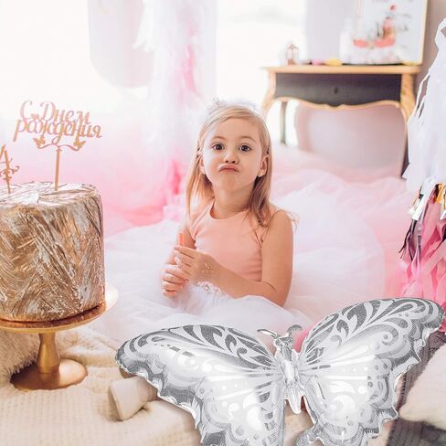 6 Pieces Butterfly Foil Balloon Silver Aluminum Party Balloon Foil Balloons for Wedding Birthday Anniversary Party Decoration in Saudi Arabia