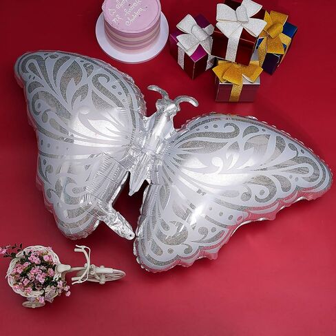 6 Pieces Butterfly Foil Balloon Silver Aluminum Party Balloon Foil Balloons for Wedding Birthday Anniversary Party Decoration in Saudi Arabia