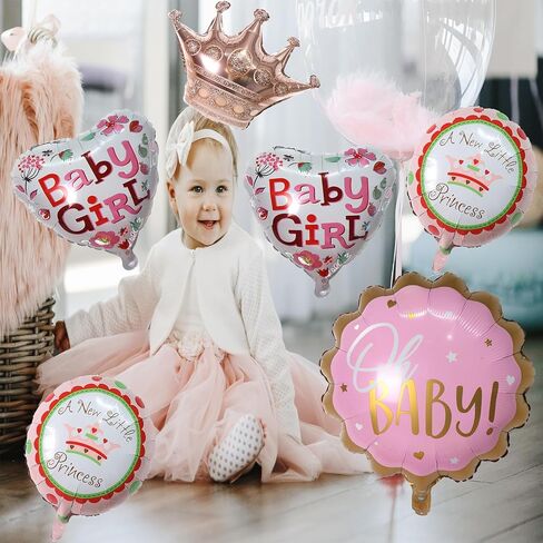 زينة حمام الطفل، بالونات فويل وردية اللون للفتيات الصغيرات، لوازم تزيين حفلات أعياد الميلاد in Kuwait