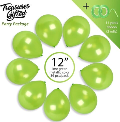 Treasures Gifted Metallic Lime Green Balloons - Light Green Balloons, Latex Party Balloons - Neon Green Balloons - Apple Green Balloons 12 Inch - Green Metallic Balloons - 36 Green Latex Balloons in Kuwait
