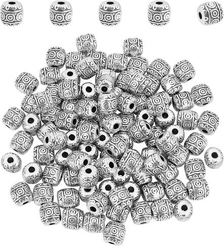 NBEADS 100 Pcs 6mm Barrel Tibetan Style Alloy Beads, Antique Silver Metal Spacer Beads Column Loose Connector Charm Beads for DIY Bracelet Necklace Jewelry Making in Saudi Arabia