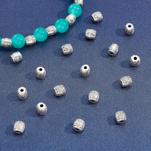 NBEADS 100 Pcs 6mm Barrel Tibetan Style Alloy Beads, Antique Silver Metal Spacer Beads Column Loose Connector Charm Beads for DIY Bracelet Necklace Jewelry Making in Saudi Arabia