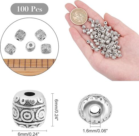 NBEADS 100 Pcs 6mm Barrel Tibetan Style Alloy Beads, Antique Silver Metal Spacer Beads Column Loose Connector Charm Beads for DIY Bracelet Necklace Jewelry Making in Saudi Arabia