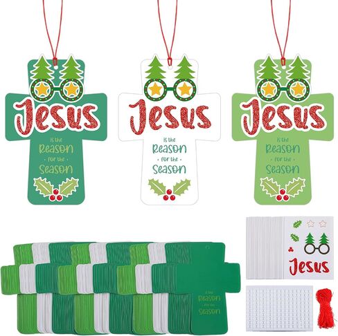 Craftsatin 48 Set Jesus Is The Reason for The Season Ornament Craft Kit Christmas Bible Crafts for Kids Religious Christian Ornaments Craft DIY Crosses Sunday School Crafts for Xmas Religious Nativity in Kuwait