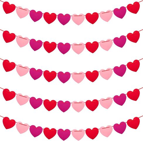 Labeol 5 Pack Felt Heart Garland Banner for Valentines Day Decor,Red Pink Rose Red Heart Banner Valentines Decorations for Wedding Anniversary Engagement Valentines Party Decor Supplies (Multicolour) in Saudi Arabia