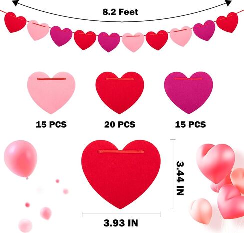 Labeol 5 Pack Felt Heart Garland Banner for Valentines Day Decor,Red Pink Rose Red Heart Banner Valentines Decorations for Wedding Anniversary Engagement Valentines Party Decor Supplies (Multicolour) in Saudi Arabia