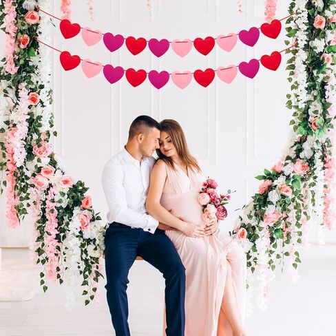 Labeol 5 Pack Felt Heart Garland Banner for Valentines Day Decor,Red Pink Rose Red Heart Banner Valentines Decorations for Wedding Anniversary Engagement Valentines Party Decor Supplies (Multicolour) in Saudi Arabia