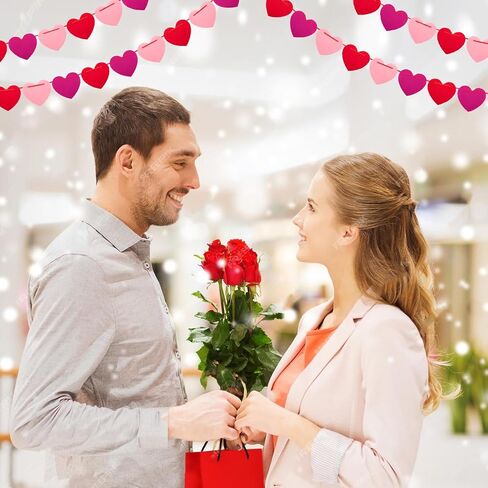 Labeol 5 Pack Felt Heart Garland Banner for Valentines Day Decor,Red Pink Rose Red Heart Banner Valentines Decorations for Wedding Anniversary Engagement Valentines Party Decor Supplies (Multicolour) in Saudi Arabia