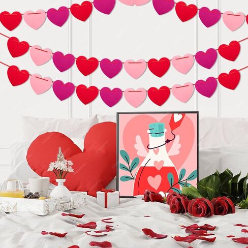 Labeol 5 Pack Felt Heart Garland Banner for Valentines Day Decor,Red Pink Rose Red Heart Banner Valentines Decorations for Wedding Anniversary Engagement Valentines Party Decor Supplies (Multicolour) in Saudi Arabia