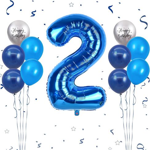 40 Inch Blue Number 1 Balloon, 1st Birthday Balloons, 11Pcs Silver Birthday Print Balloons Dark Light Blue Latex Balloons 1 Foil Balloon for Baby Boy Girl 1st Birthday Party Decorations Anniversary in Saudi Arabia