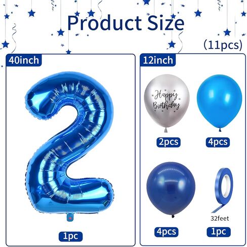 40 Inch Blue Number 1 Balloon, 1st Birthday Balloons, 11Pcs Silver Birthday Print Balloons Dark Light Blue Latex Balloons 1 Foil Balloon for Baby Boy Girl 1st Birthday Party Decorations Anniversary in Saudi Arabia