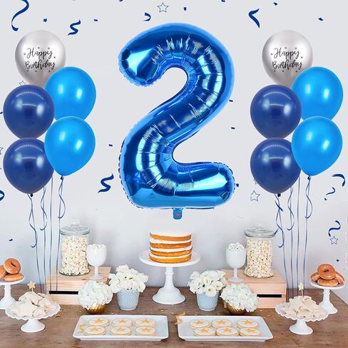 40 Inch Blue Number 1 Balloon, 1st Birthday Balloons, 11Pcs Silver Birthday Print Balloons Dark Light Blue Latex Balloons 1 Foil Balloon for Baby Boy Girl 1st Birthday Party Decorations Anniversary in Saudi Arabia