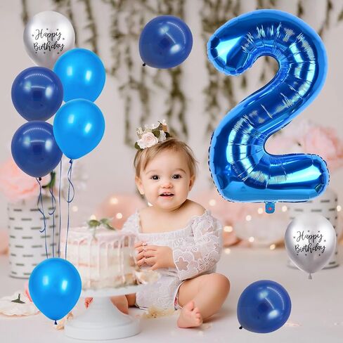 40 Inch Blue Number 1 Balloon, 1st Birthday Balloons, 11Pcs Silver Birthday Print Balloons Dark Light Blue Latex Balloons 1 Foil Balloon for Baby Boy Girl 1st Birthday Party Decorations Anniversary in Saudi Arabia