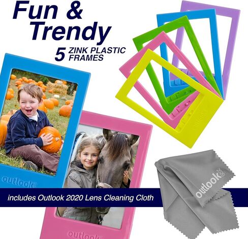 مجموعة اكسسوارات ممتعة لورق الصور 2×3 من زينك، 60 اطار ستيكر لاصق + 5 اطارات مكتب بلاستيكية + 10 اطارات ورقية + قماش من الالياف الدقيقة + حزام حمل (لون قوس قزح) in Kuwait