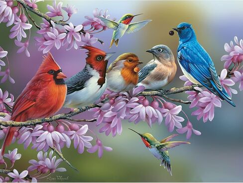 Bits and Pieces - 300 Piece Jigsaw Puzzle for Adults 18" x 24" - Birds On A Flowering Branch - 300 pc Cardinals Bluebird Hummingbird Flowers Jigsaw by Artist Oleg Gavrilov in Saudi Arabia