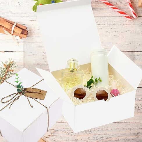 صناديق هدايا بيضاء، 26 قطعة من صناديق الهدايا الورقية مع اغطية 8 × 8 × 4، 12 عبوة من صناديق اقتراح وصيفات العروس للتغليف وهدايا الزفاف والتخرج والعطلات وحفلات اعياد الميلاد، سهلة التجميع in Kuwait