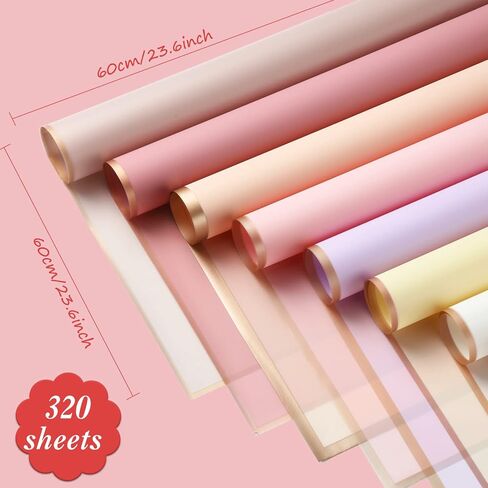 Pajean 320 Sheets Waterproof Flower Wrapping Paper Gold Edge Floral Wrap Assorted Flower Bouquet Wrap Florist Paper for Bouquets DIY Crafts Packaging Bouquet Supplies Valentine's Day (Pastel Color) in Saudi Arabia