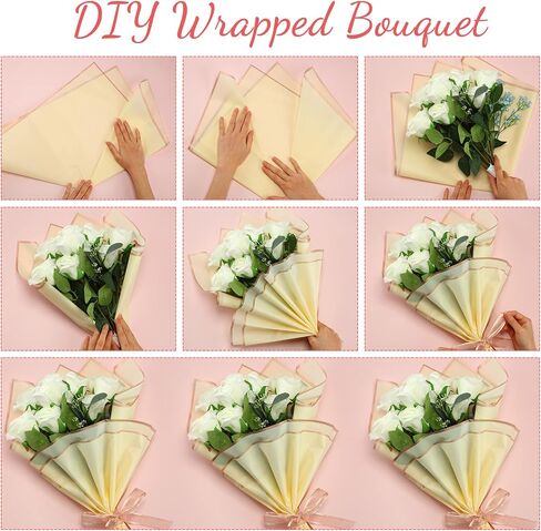 Pajean 320 Sheets Waterproof Flower Wrapping Paper Gold Edge Floral Wrap Assorted Flower Bouquet Wrap Florist Paper for Bouquets DIY Crafts Packaging Bouquet Supplies Valentine's Day (Pastel Color) in Saudi Arabia