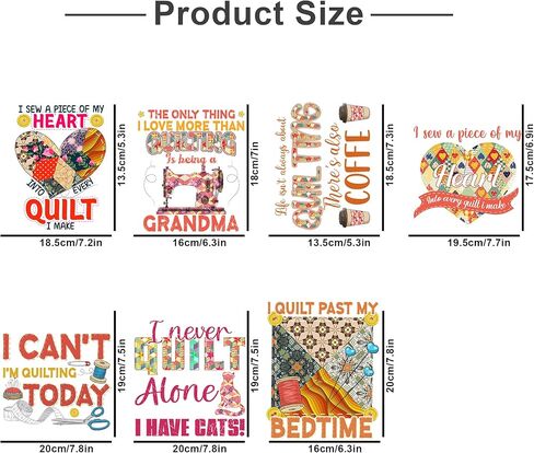 7 قطع لمحبي خياطة اللحف بالكي على التيشيرتات - لمحبي اللحف الناقل للحرارة من الفينيل الناقل للحرارة - ملصقات الكي على التيشيرتات والملابس والقبعات والوسائد وحقائب الظهر للنساء in Kuwait