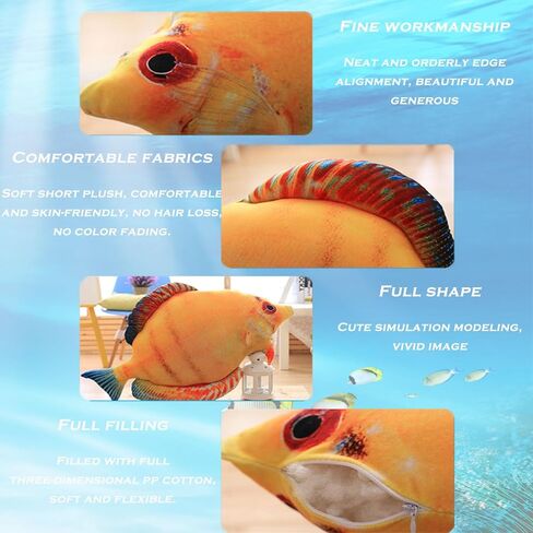 زد اكس ام بيدينغز لعبة وسادة محشوة على شكل سمكة استوائية مقاس 15.7 انش، هدية للاطفال بلون اصفر in Kuwait