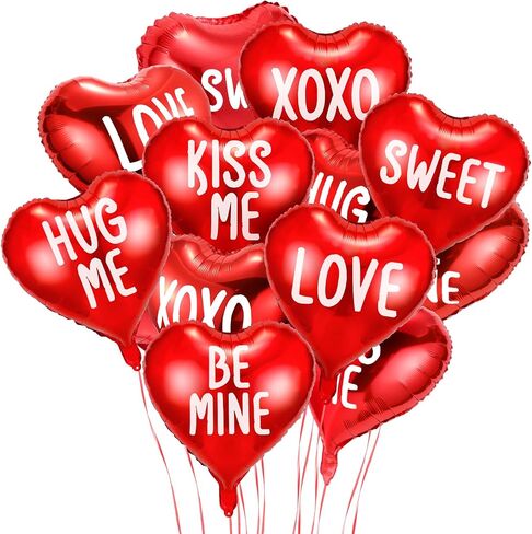 Libima 12 قطعة من بالونات عيد الحب على شكل قلب 18 بوصة، بالونات من رقائق معدنية على شكل قلب، XOXO Love Sweet Be Mine، Kiss Me Hug Me، بالونات على شكل قلب من رقائق الفويل لحفلات الزفاف في عيد الحب (أحمر) in Saudi Arabia