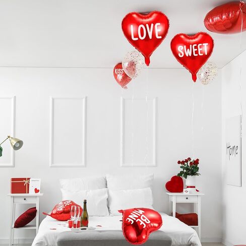 Libima 12 قطعة من بالونات عيد الحب على شكل قلب 18 بوصة، بالونات من رقائق معدنية على شكل قلب، XOXO Love Sweet Be Mine، Kiss Me Hug Me، بالونات على شكل قلب من رقائق الفويل لحفلات الزفاف في عيد الحب (أحمر) in Saudi Arabia