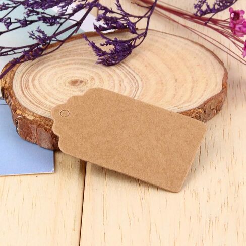 5x3cm Gift Wrap Tags, 100PCS Kraft Paper Gift Tags Birthday Scallop Label Blank Name Card for Wedding Brown Rectangle Craft Hang Tags in Saudi Arabia