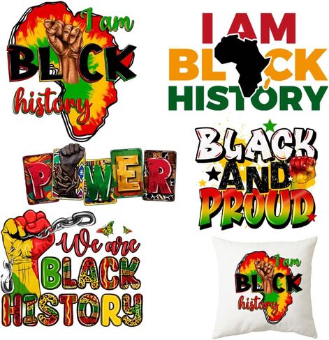 5 قطع من ملصقات التاريخ الأسود، حديد على النقل، نقل DTF جاهز للضغط على القمصان للقمصان الجاهزة للضغط على تصميمات نقل الحرارة، نقل طباعة الشاشة جاهز للضغط على التصميمات in Kuwait