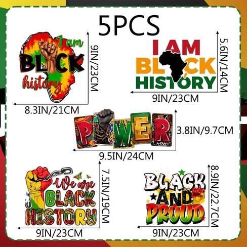 5 قطع من ملصقات التاريخ الأسود، حديد على النقل، نقل DTF جاهز للضغط على القمصان للقمصان الجاهزة للضغط على تصميمات نقل الحرارة، نقل طباعة الشاشة جاهز للضغط على التصميمات in Kuwait