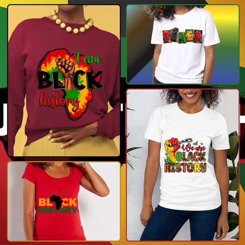 5 قطع من ملصقات التاريخ الأسود، حديد على النقل، نقل DTF جاهز للضغط على القمصان للقمصان الجاهزة للضغط على تصميمات نقل الحرارة، نقل طباعة الشاشة جاهز للضغط على التصميمات in Kuwait